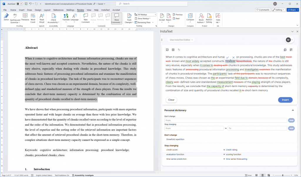 InstaText Editor inside Microsoft Word