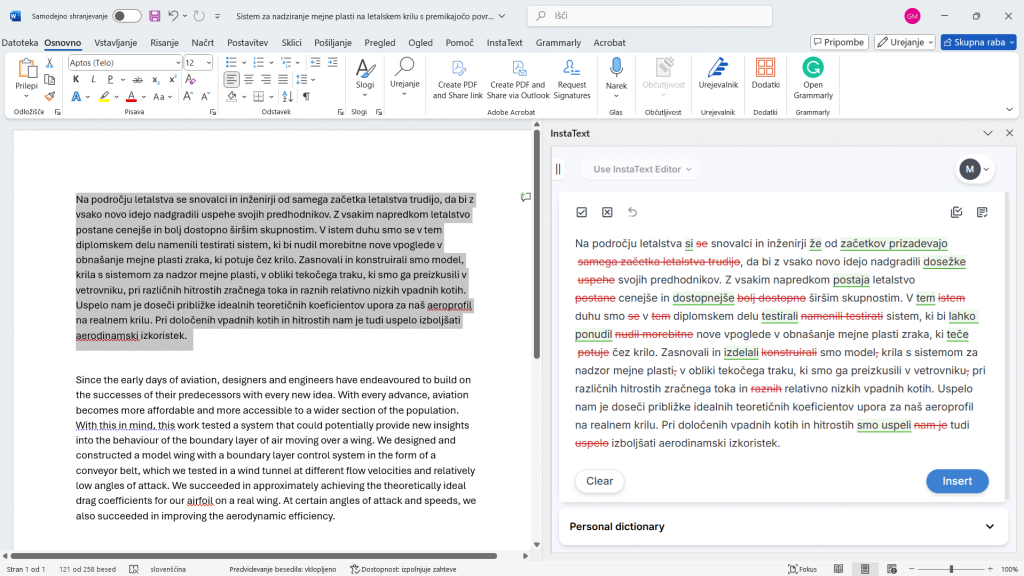 InstaText editor within Word